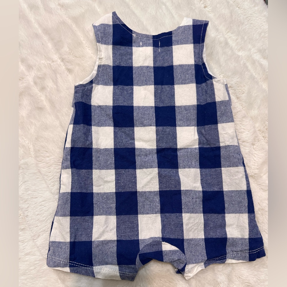 EUC Mud pie navy gingham romper with sports appliqué 3/6months - Picture 3 of 3